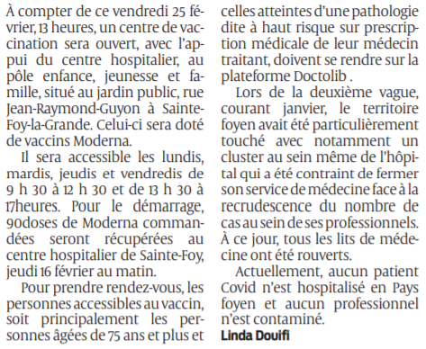 2021 02 25 SO Pays Foyen Un centre de vaccination ouvre ses portes2