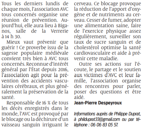 2021 12 27 SO Biganos Une réunion d'information sur les AVC aujourd'hui2