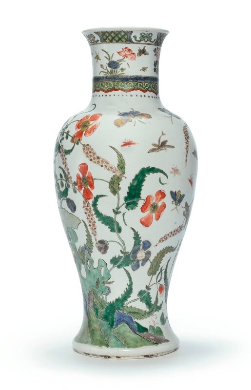 A Famille-Verte 'Wild Flowers and Insects' Baluster Vase, Qing Dynasty, Kangxi Period
