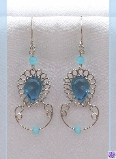 Boucles D'oreilles Aaran Verre Murano Bleu Argent d'Alpaca Artisanat du Pérou