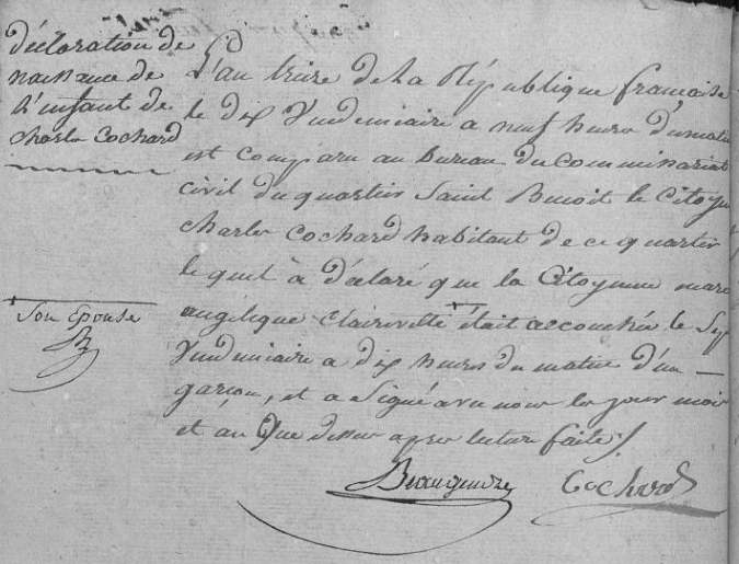 Acte de naissance de Ste Croix fils de Charles Cochard N°2 -Vue 10- 1804