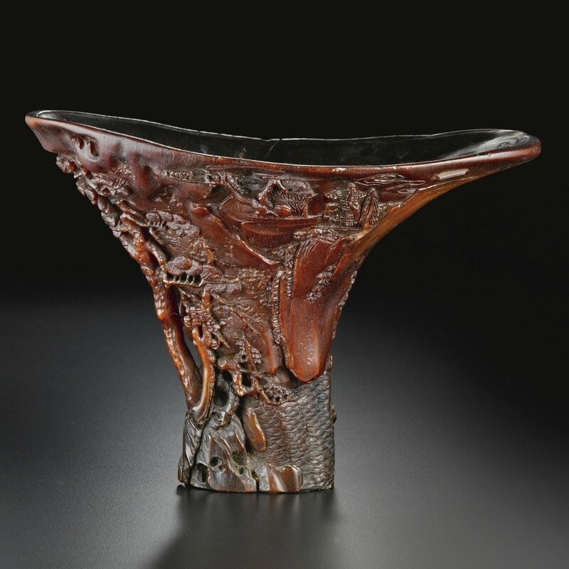 A large rhinoceros horn libation cup