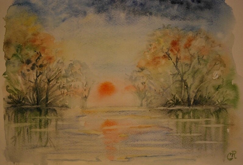 coucher de soleil sur l'eau