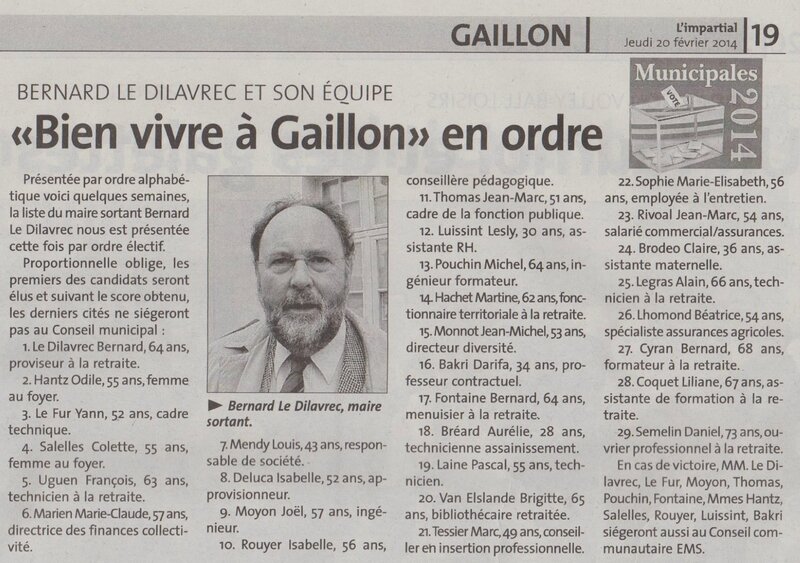 Article l'impartial 20 février Présentation liste Bien Vivre à Gaillon