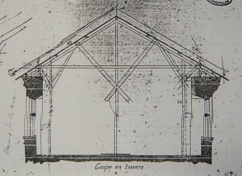 Coupe de la toiture temporaire après l'incendie de 1871 (cliché AM Nancy)