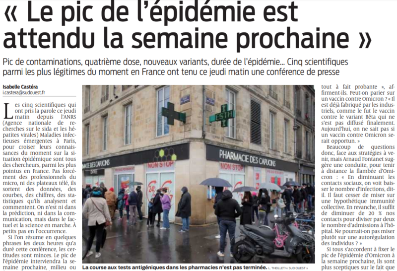 2022 01 14 SO Le pic de l'épidémie est attendu la semaine prochaine