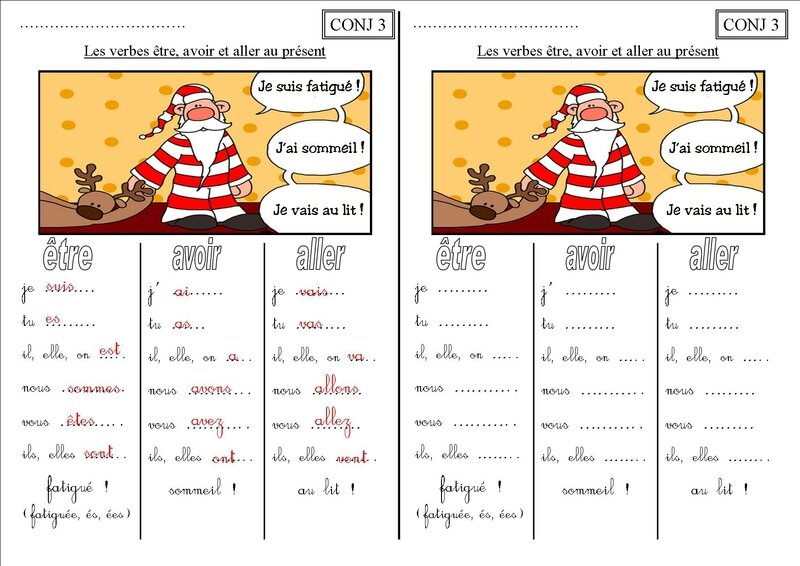 leçon completee CONJ 3 CE1 etre avoir aller au présent