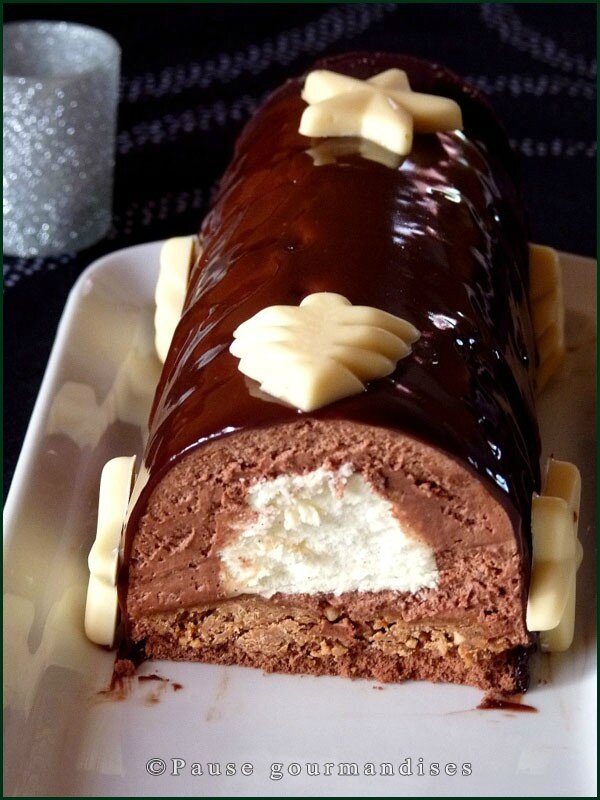 Bûche chocolat vanille sur croustillant praliné (64)