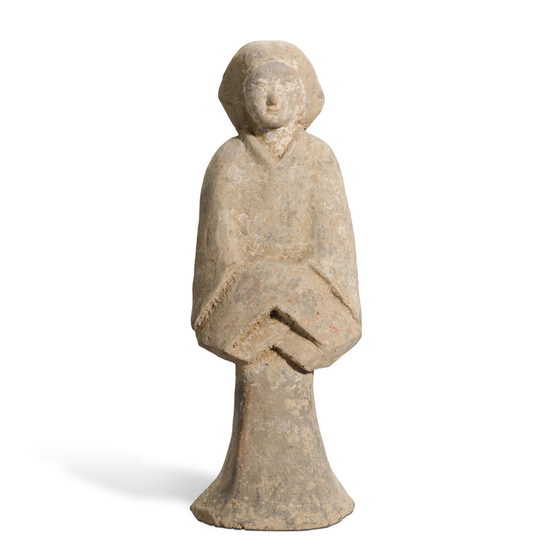 A large grey pottery figure of a lady, Han dynasty