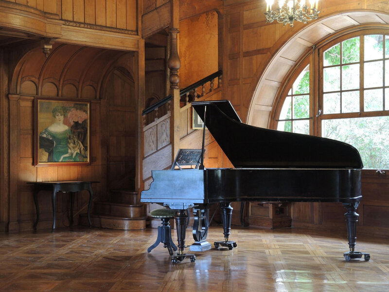 Cambo-les-Bains, Villa Arnaga, le grand hall, piano (64)