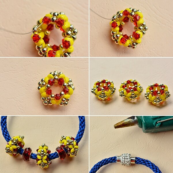 How to Make Blue Nylon Threads Kumihimo Bracelet with European Beads Decor (1)