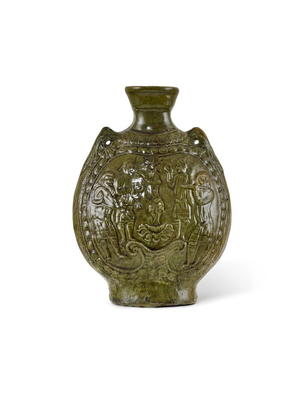 A green-glazed 'foreigner' flask, Northern Qi dynasty (550-577)
