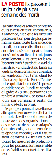 2020 04 21 SO Les facteurs augmentent leurs tournées