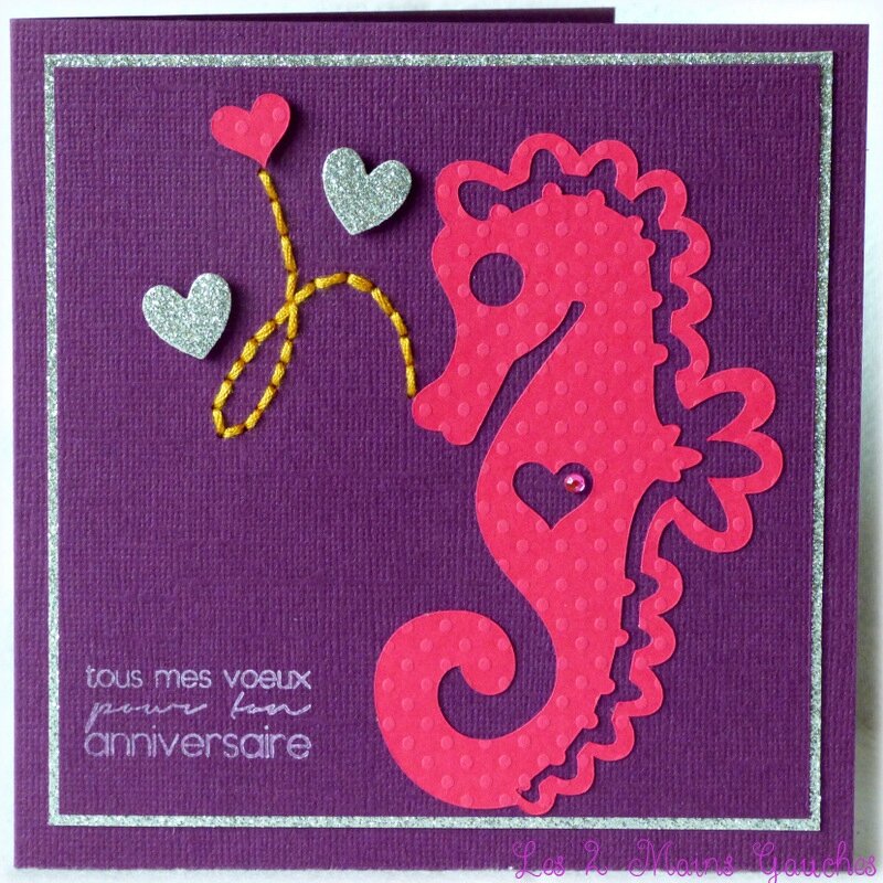 carte d'anniversaire girly avec hippocampe