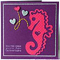 Un hippocampe girly ... des petits <b>coeurs</b> <b>pailletés</b> ... une touche de broderie ... une carte d'anniversaire féminine !!