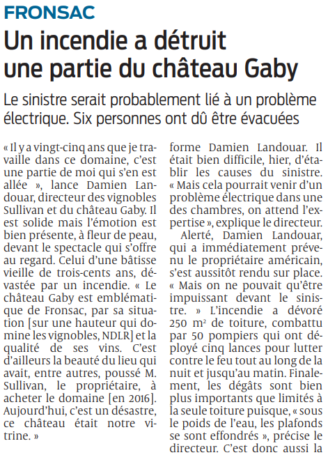 2022 09 12 SO Fronsac un incendie a détruit une partie du château Gaby