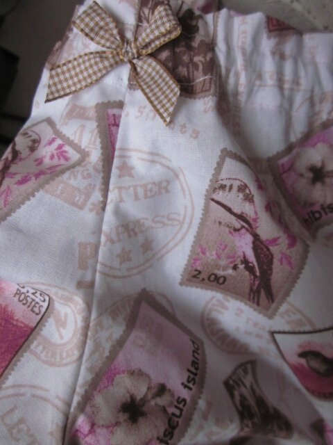 Culotte BIANCA en coton blanc imprimé timbre oiseau rose et beige - noeud de vichy beige (4)
