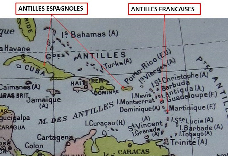 Carte Antilles Espagnoles Francaises