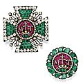 Two emerald, ruby and diamond insignia of the Royal Hungarian Order of St Stephen, late 18th century to early 19th century