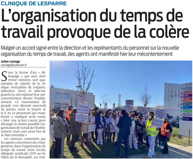 2022 01 28 SO Clinique Mutualiste de Lesparre L'organisation du temps de travail provoque la colère