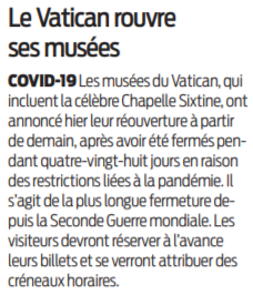 2021 01 31 SO Le Vatican rouvre ses musées