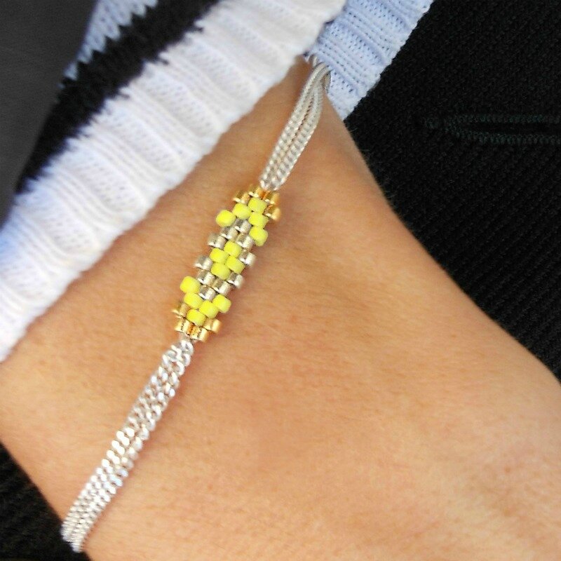 bracelet double chaine en argent 925 couleur jaune citron