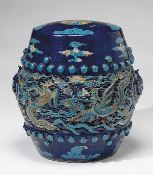 A fahua barrel-form garden seat, Ming dynasty (1368-1644)
