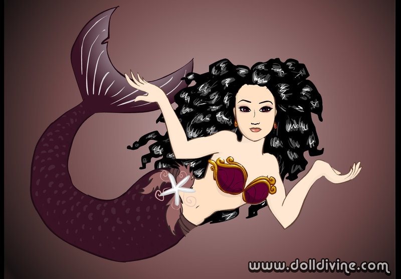 Dolldivine mermaid maker - chevelure noire et nageoire pourpre