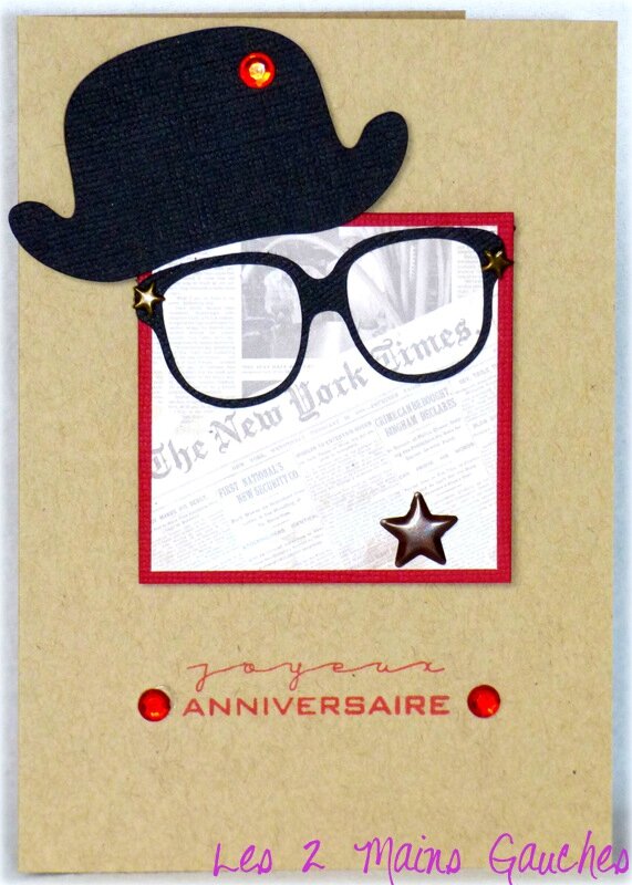 carte d'anniversaire masculine avec chapeau melon et lunettes