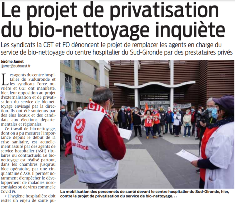 2021 05 19 SO Le projet de privatisation du bio nettoyage inquiète