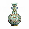 Rare <b>Famille</b> <b>Rose</b> <b>Turquoise</b> <b>Ground</b> Vase, Jiaqing Period (1796-1820)