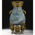 A rare <b>gilt</b>-<b>bronze</b> <b>mounted</b> cloisonné enamel 'hundred deer ' vase; the vase Qing dynasty, Qianlong period, the mounts later
