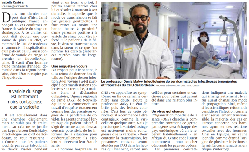2022 06 08 SO Variole du singe un cas à Bordeaux2