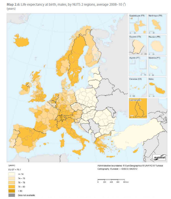 esperance de vie hommes regions en europe