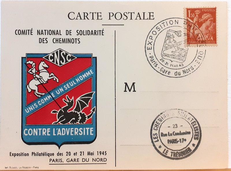 Exposition philatélique 05 1945 - comité national de solidarité des cheminots