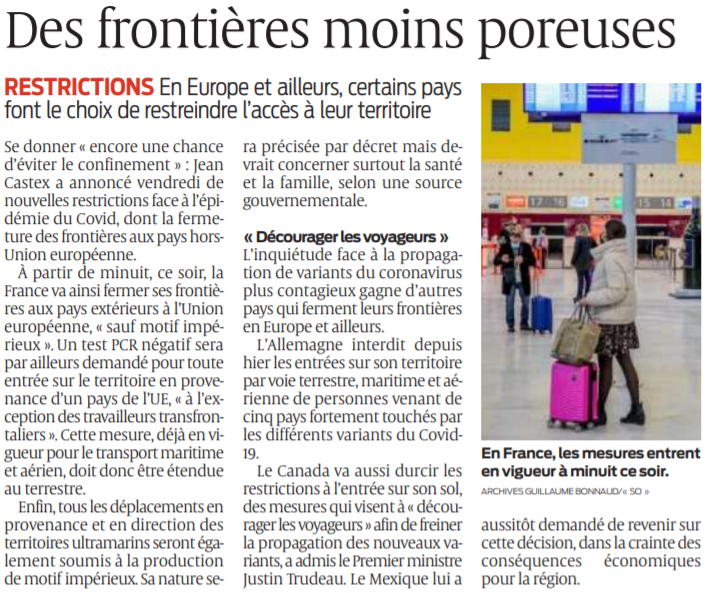 2021 01 31 SO Des frontières moins poreuses