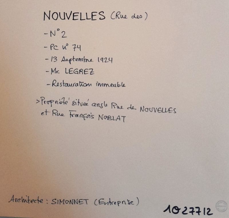 0 Dossier 1O27712 Permis de construire 2 rue Nouvelle R