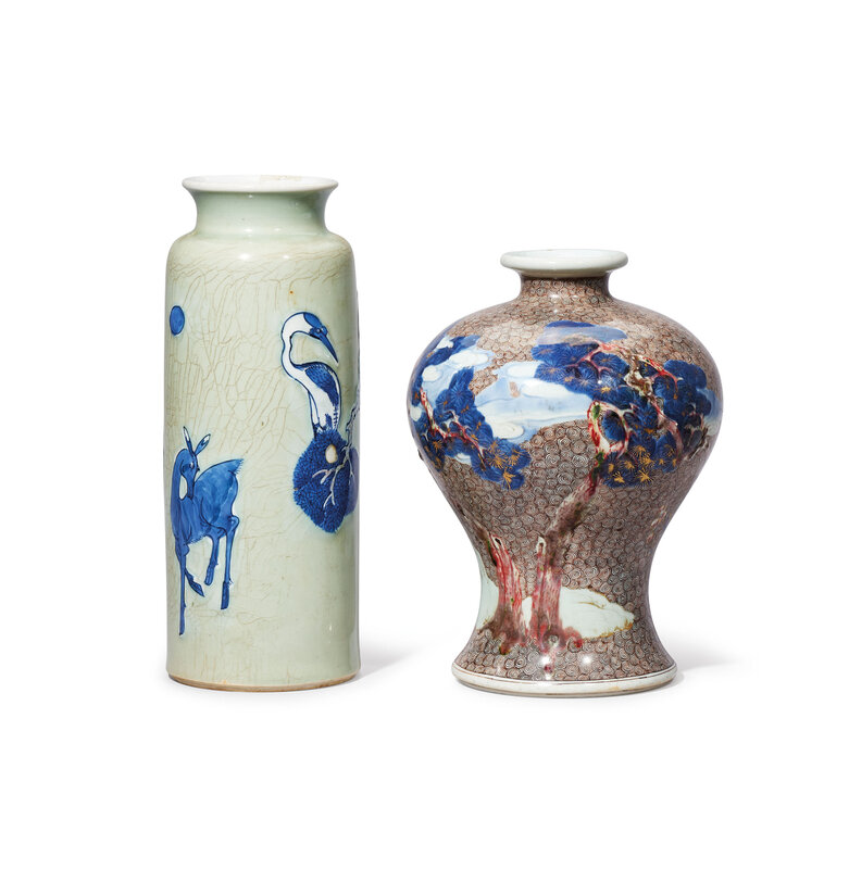 2019_HGK_16695_0029_000(a_celadon-ground_blue_and_white_deer_and_crane_vase_and_a_celadon-grou)