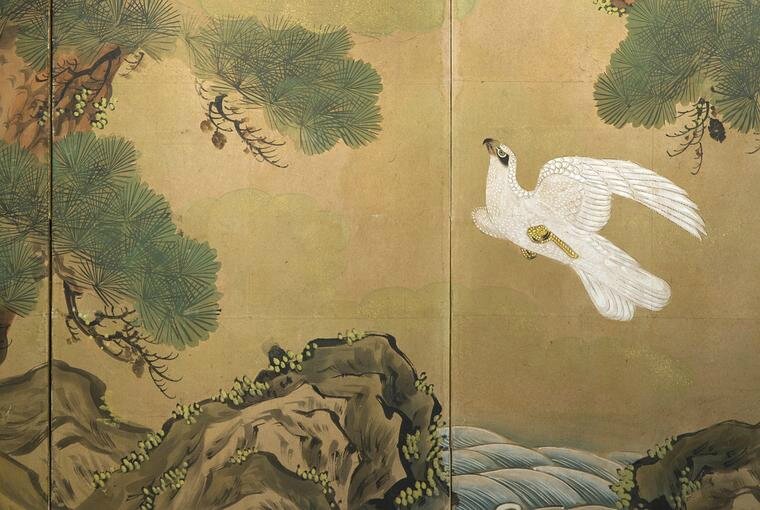 Six panel Japanese byobu (Screen with birds), mid 19th century d1