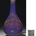 An unusual flambé-glazed bottle vase, <b>Yongzheng</b> <b>four</b>-<b>character</b> incised <b>seal</b> <b>mark</b> <b>and</b> <b>of</b> <b>the</b> <b>period</b> (<b>1723</b>-<b>1735</b>)