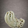 A large finely carved imperial white jade <b>finger</b> <b>citron</b>, foshou, Qing dynasty, 18th century