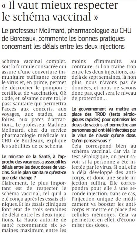 2021 06 14 SO Il vaut mieux respecter le schéma vaccinal