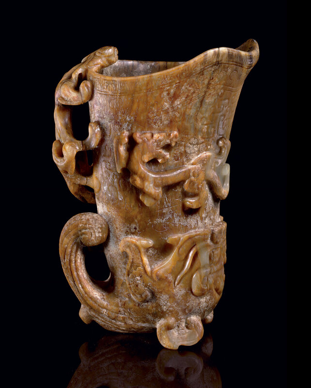 A rare archaistic brown jade rhyton, Song-Ming dynasty, 13th-17th century
