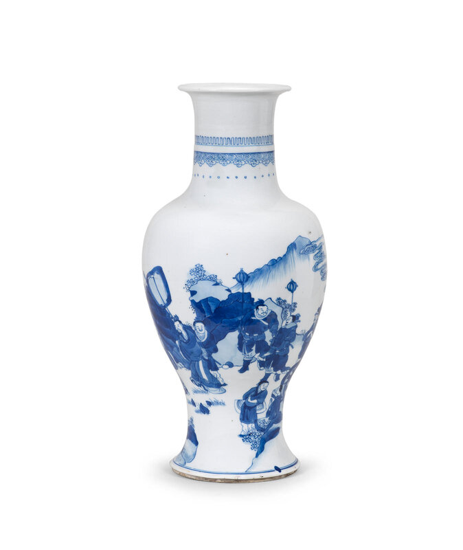 A blue and white 'King Wen and Jiang Taigong' baluster vase, Kangxi period (1662-1722)