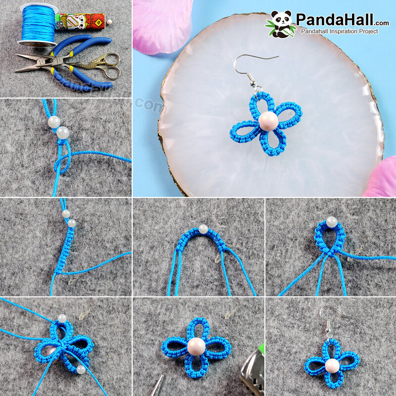 1080-PandaHall-Idea-on-Blue-Braided-Flower-Shaped-Earrings