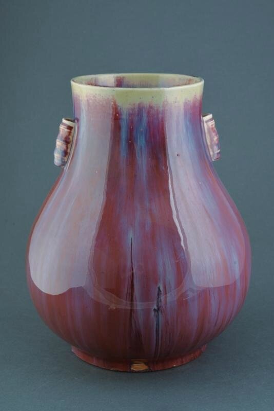 A fine and rare flambé hu shaped porcelain vase, Qing dynasty (1644-1911)