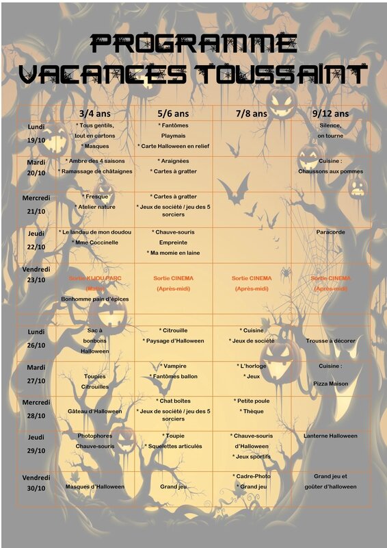 programme vacances toussaint