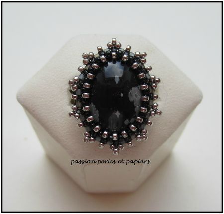 bague 18 x 13 obsidienne mouchetée dessus