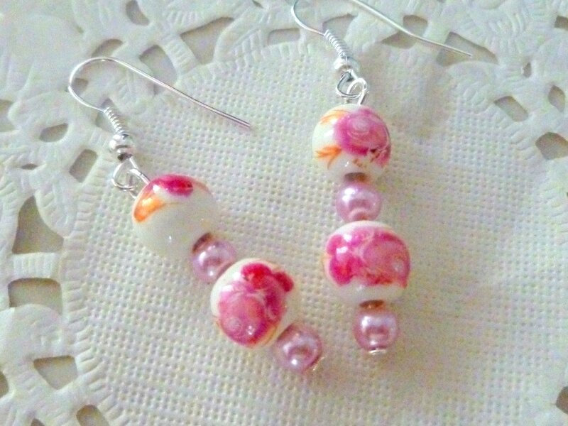 bO perles céramiques fleurs roses 1