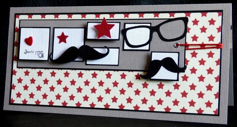 carte porte-billets masculine avec moustaches, étoiles et lunettes